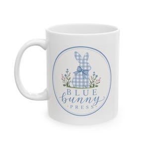 Ceramic Blue Bunny Press Mug, 11oz, 15oz