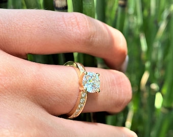 1.25 Carat Round Cut Diamond Engagement Ring, Real Lab Grown Diamond D/VS1, Solid 14k Yellow Gold Solitaire Ring, Prong Setting, For Women