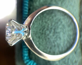 1.51 Carat Round Cut Diamond Solitaire Set Engagement Ring, D Color VVS1 Clarity, Certified Moissanite Diamond, 14k White Gold, Women