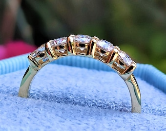 1.5 Carat Half Eternity Ring , 14K Gold Round Cut Lab Grown Diamonds, D VS2 Clarity, Classic Modern 5 Stone Engagement Ring For Her