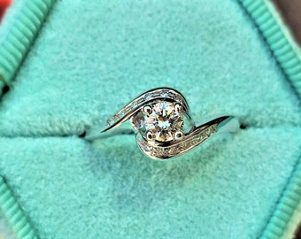 Round Diamond Ring, Real 14k White Gold Engagement Ring, Lab Created Diamond D/VS2, Tension Setting, Proposal Ring for Women