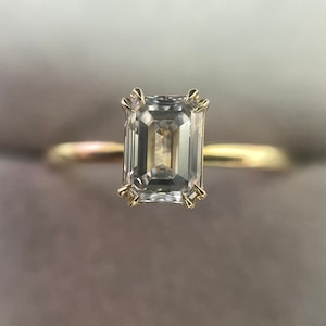 1 Carat Emerald Cut Diamond Engagement Ring, Solitaire Lab Grown Diamond E/VS1, 14k Real Yellow Gold, Prong Setting, For Women