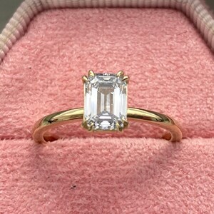 14k Real Yellow Gold 1 Carat Emerald Cut Diamond Solitaire Engagement Ring