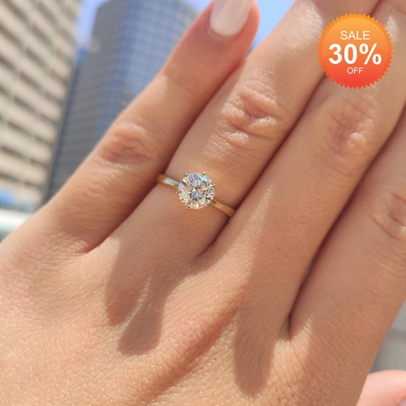 1.5 Carat Diamond Solitaire Ring 14K Yellow Gold Round Cut Lab