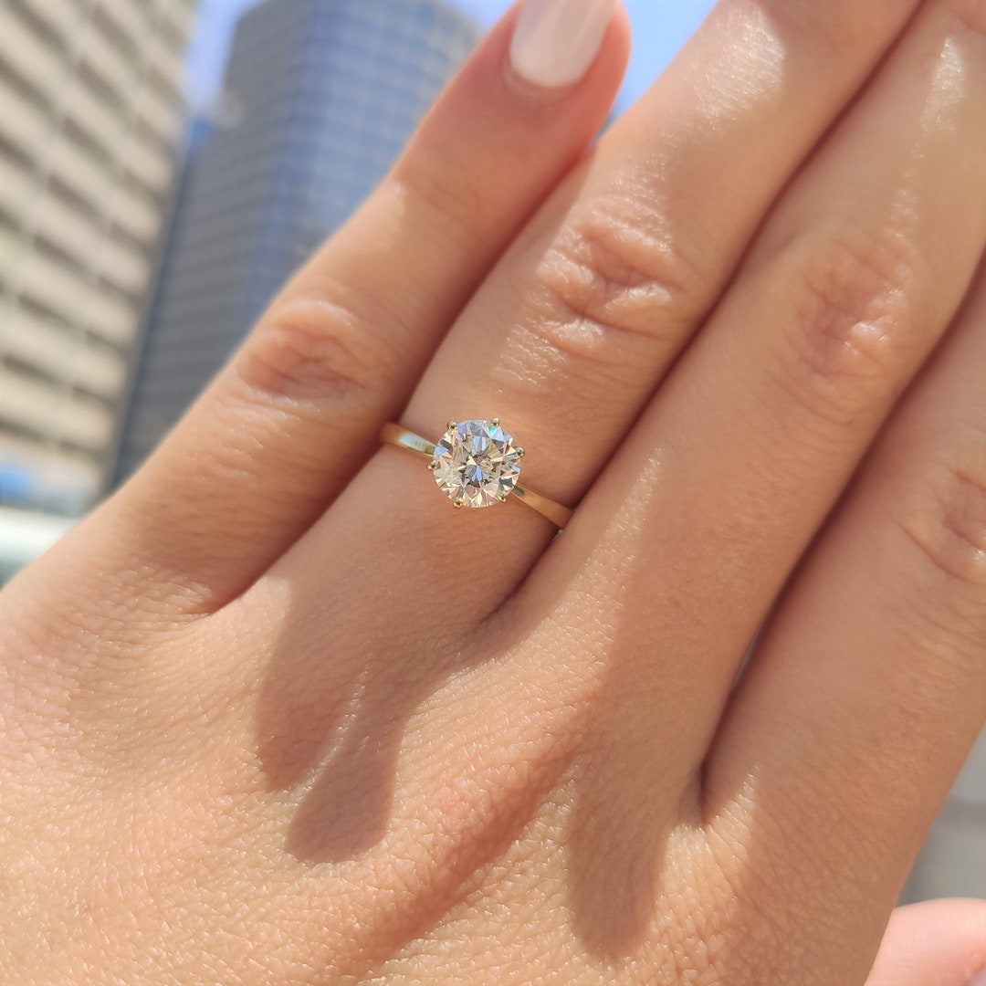 Carat Round Cut Lab Diamond Solitaire Ring 14K Yellow Gold