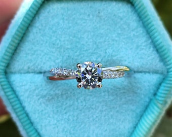 2.15 Carat Diamond Proposal Ring, 14K Solid White Gold, Round Cut Lab Created Diamonds, Dainty Engagement Ring For Her, D VS1 Clarity