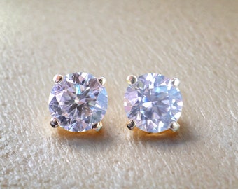 Moissanite Diamond Stud Earrings 0.51ct D Color VVS1 14k Yellow Gold Martini Style Women