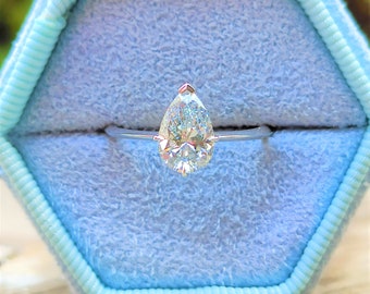 1 Carat Pear Diamond Ring, Certified Lab Grown Diamond, Prong Setting, 14k White Gold Engagement Ring, For Women