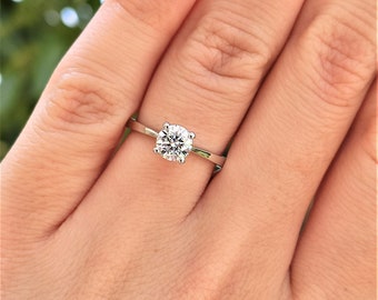 Diamond Engagement Ring, 14K Solid Gold, Round Cut Lab Created Diamond D/VS2, Classic Solitaire Ring For Women