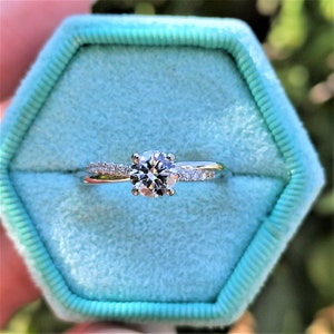 14k Solid White Gold Diamond Engagement Ring, Round Cut Lab Created Diamond, 0.45 Carat D/VS1, Prong Setting, Solitaire Ring For Women