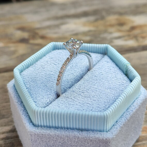 Diamond Engagement Ring in 14K White Gold With Unique Side Etsy