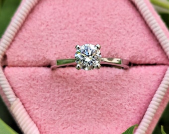 Diamond Engagement Ring, Solid 14K White Gold, Certified Lab Created Diamond, 0.75 Carat D/VS2, 4 Prong Set, Round Solitaire Ring, For Women