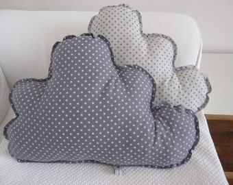 Lot de 2 coussins nuage Gris étoiles blanches et brume étoiles grises