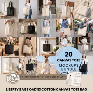 Tote Bag Mockup Bundle Cotton Canvas Tote Mockups + FREE Size Chart | Blank POD Tote Bag Mockups Liberty Bags OAD113 Natural Blank Bag Black