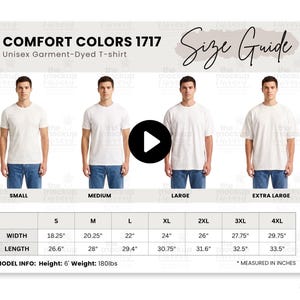 Mens Video Size Guide Comfort Colors 1717 Sizing Chart | T-Shirt Measurement Reference | Male Tshirt Listing
