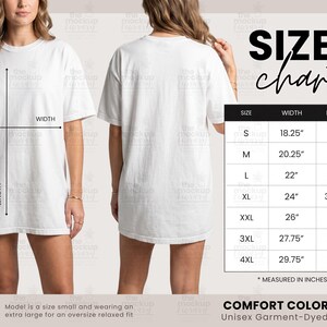 Comfort Colors 1717 サイズガイド | 女性用 C1717 Tシャツ サイズ測定表 | ホワイト