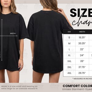 Comfort Colors 1717 Black Size Chart | Female T-Shirt Sizing Guide | POD Mockup Measurement Reference