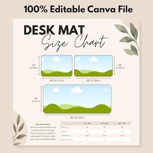 Desk Mat Size Chart Editable | Sizing Guide | JPG Mock-up and Canva Template | POD Mouse Pad | Etsy Product Listing Graphic