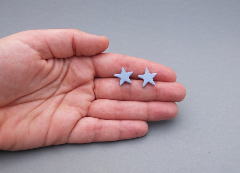 Modern porcelain star post earrings, blue stud earrings, small star earrings image 3