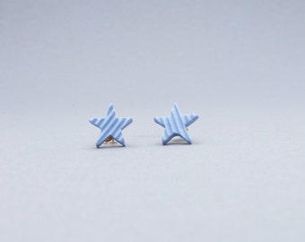 Modern porcelain star post earrings, blue star earrings