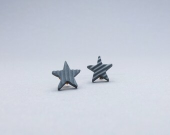 Modern porcelain star post earrings, star stud earrings, dark gray star earrings, modern stud earrings,  porcelain stud, handmade jewelry