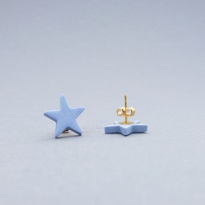 Modern porcelain star post earrings, blue stud earrings, small star earrings image 2