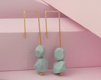 Earrings made of hand faceted colored porcelain beads and gold plated 925 sterling silver, architectural jewelry, minimalist earrings