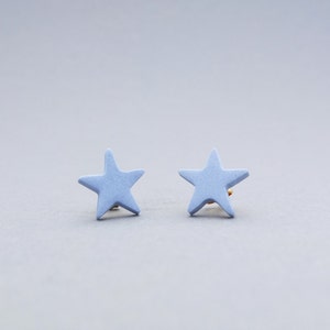 Modern porcelain star post earrings, blue stud earrings, small star earrings image 1