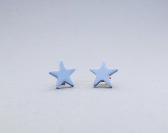 Modern porcelain star post earrings, blue stud earrings, small star earrings