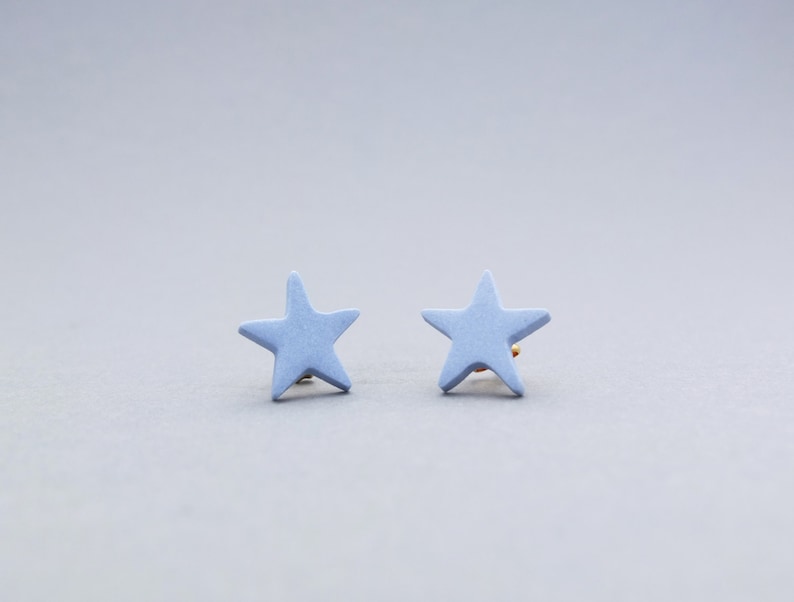 Modern porcelain star post earrings, blue stud earrings, small star earrings image 1