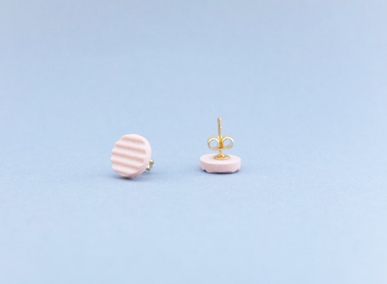 Modern porcelain round post earrings, minimalist rosa earrings, contemporary jewelry, mondern jewelry, handmade ceramic post earrings image 2