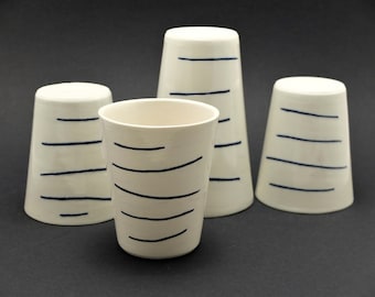Elegant tumbler, porcelain mug, modern tumbler, contemporary ceramics, modern mug, cobald blue ripped mug, coffee mug, Serie Chinese Pagodas