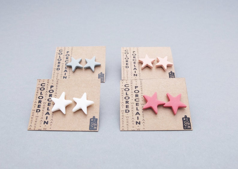 Modern porcelain star post earrings, blue stud earrings, small star earrings image 4