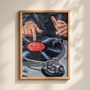 DJ Hands Turntable Art Print, Impasto Painting Style, Vinyl Record Music Lover Poster, Retro Home Decor, Music Studio Art, Gift for DJ