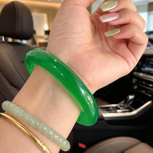 Full Green Ice-Type Round Strip Quartzite Jade Bracelet, Retro Chinese Style, Natural Gemstone Bangle