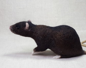 Rat Black Felt Toys Needle Wool Animals Sculpture Felted Rat  Handmade gift I will make this item for your order