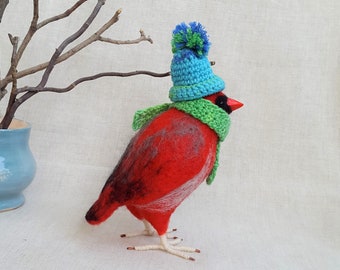 Cardinal Felted Birds With a Hat Needle felted toys Handmade Wool toys make this item for your order