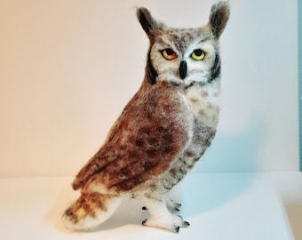 Great Horned Owl Felted Toy Soft Sculpture Bird Needle Felted Wool Animals I will make this item for your order