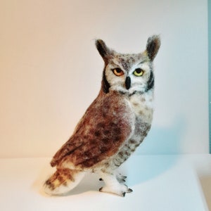 Great Horned Owl Felted Toy Soft Sculpture Bird Needle Felted Wool Animals I will make this item for your order