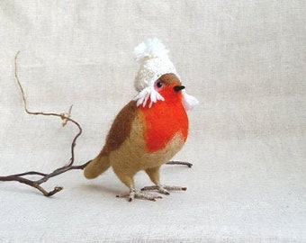 Needle felted birds, Felted birds in a hat Robin Needle felted toys Handmade Wool toys make this item for your order