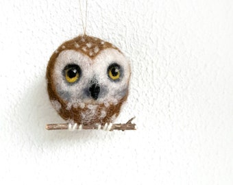 Christmas Owl Holiday Ornament Wool Needle Felt Decoration Woodland Tree Waldorf Bird Home Decor