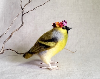 Siskin With Roses Felted Birds Needle Felted Toys Handmade Wool toys make this item for your order