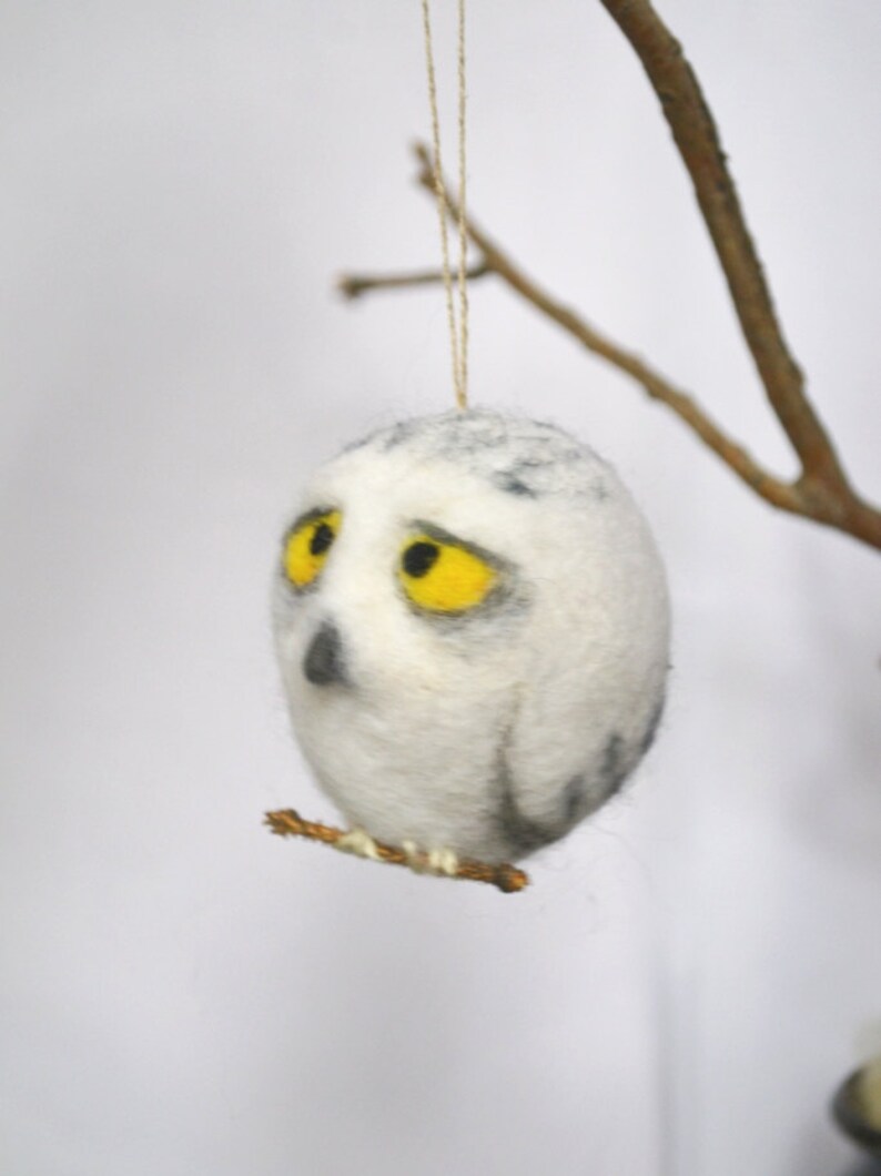 Christmas Owl Holiday Ornament Wool Needle Felt Decoration Woodland Tree Waldorf Bird Home Decor image 4