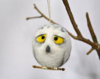 Christmas Owl Holiday Ornament Wool Needle Felt Decoration Woodland Tree Waldorf Bird Home Decor