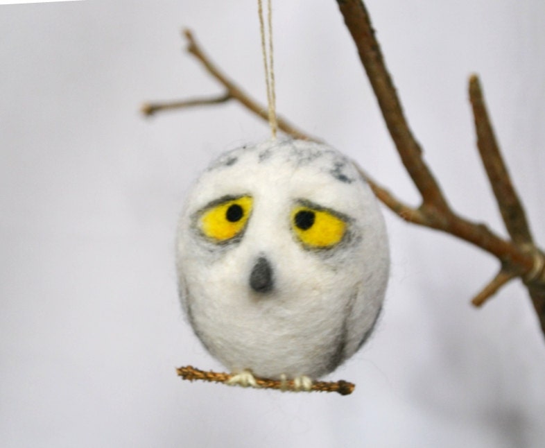 Noël Hibou Décoration de Noël Ornement Vacances en Laine Aiguille Feutre Bois Arbre Waldorf Oiseau I