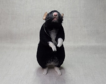 Rat Black Felt Toys Needle Wool Animals Sculpture Felted Rat  Handmade gift I will make this item for your order