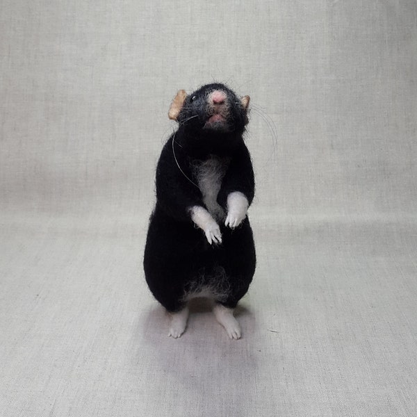 Rat Black Felt Toys Needle Wool Animals Sculpture Felted Rat  Handmade gift I will make this item for your order