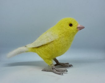 Serinus Canaria feutrée à l'aiguille oiseaux Serinus Canaria feutrée à l'aiguille oiseau jaune fait main feutrée jouets jouets en laine