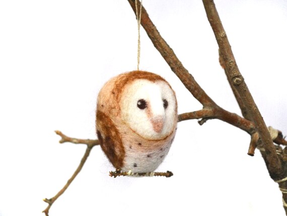 Christmas Owl Holiday Ornament Wool Needle Felt Decoration Etsy
