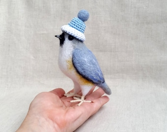 Needle Felted Birds Felted Birds in a hat Tufted Titmouse Needle Felted Toys Handmade Wool Toys make this item for your order